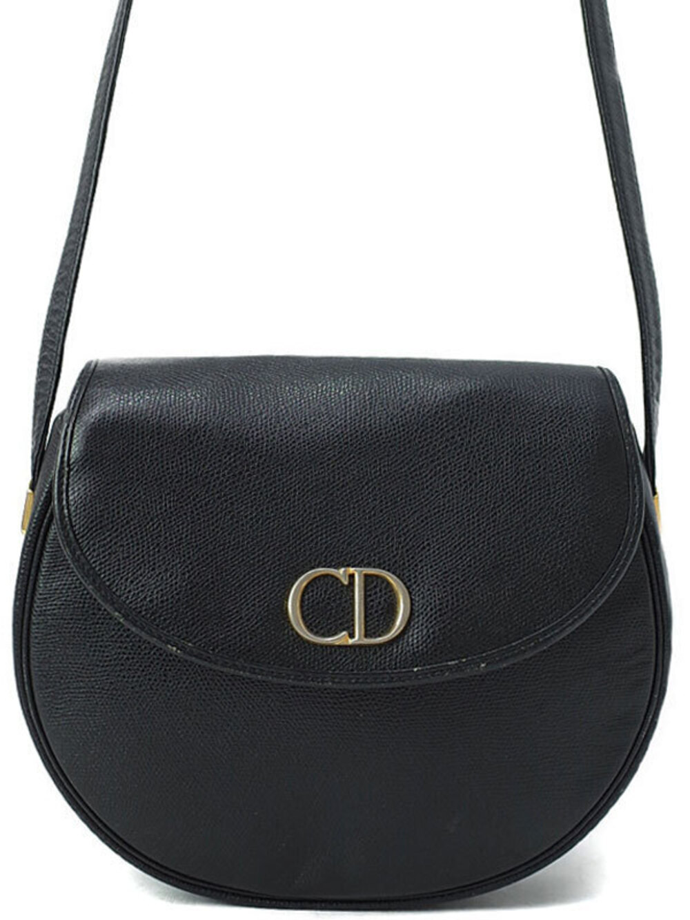 Christian Dior black textured leather shoulder bag